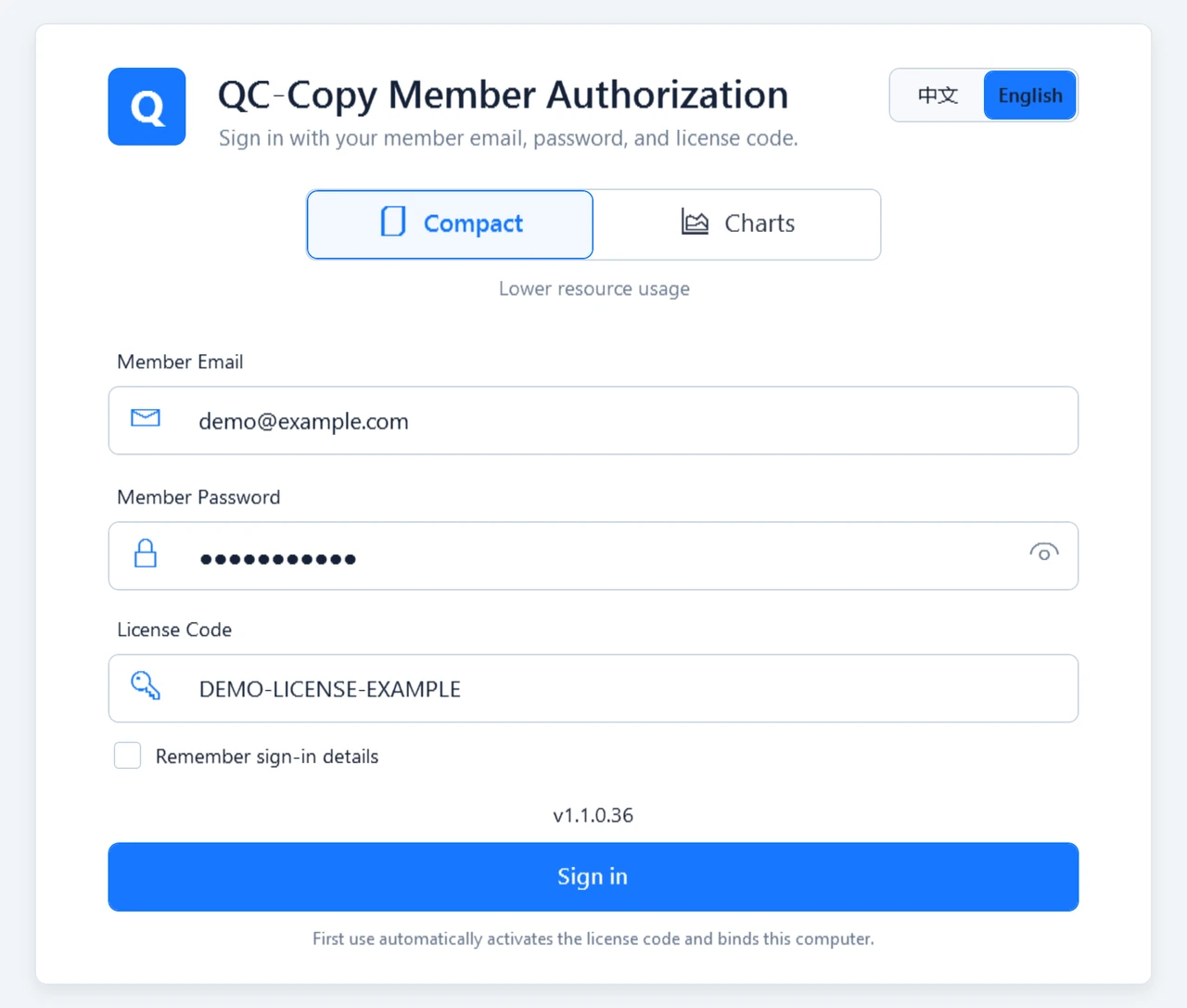 Member Login: enter the three required details